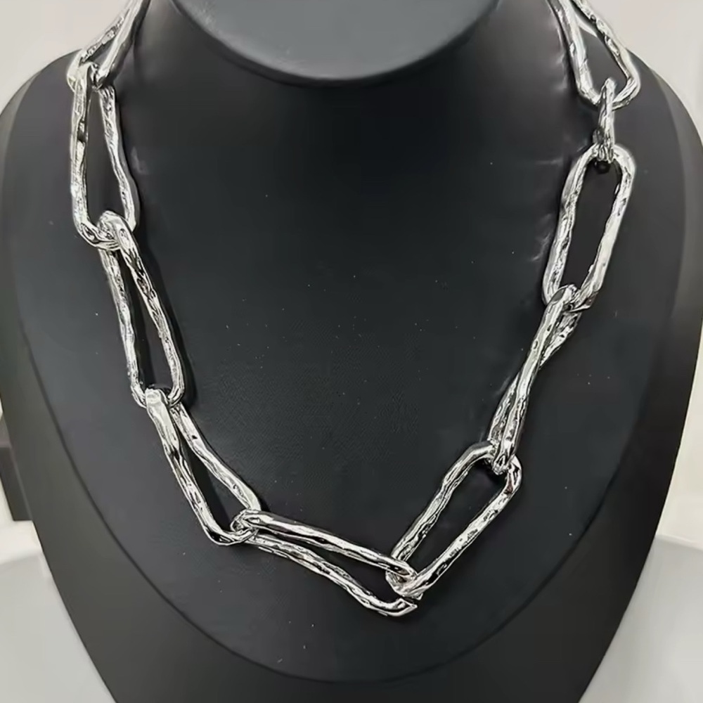 NEW Brut Twisted Molten Silver Plated Link Necklace Crumpled Metal JL18